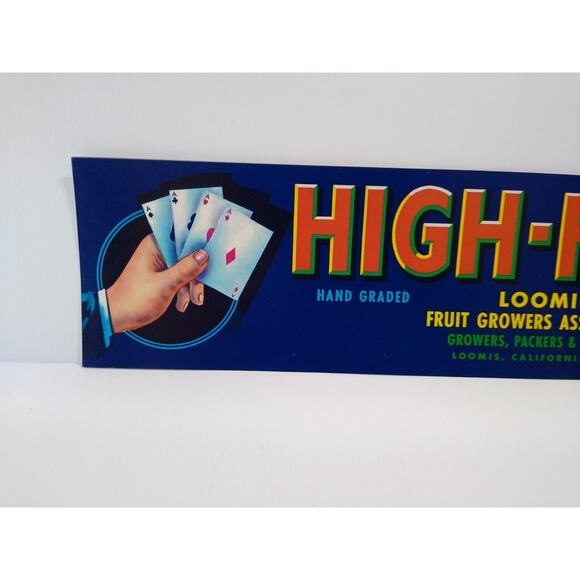 High Hand Playing Cards 4 Aces Fruit Crate Label Original Vintage 1960's Unused - Picture 4 of 4